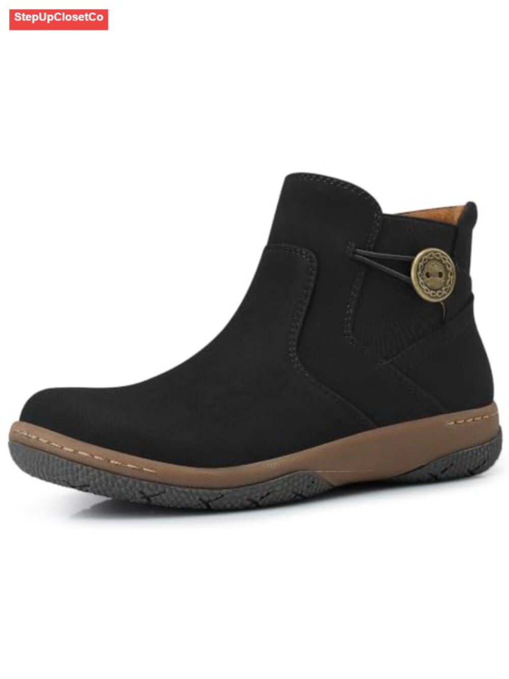 Women's Suede Ankle Boots Square Toe Arch Support Slip On Comfort